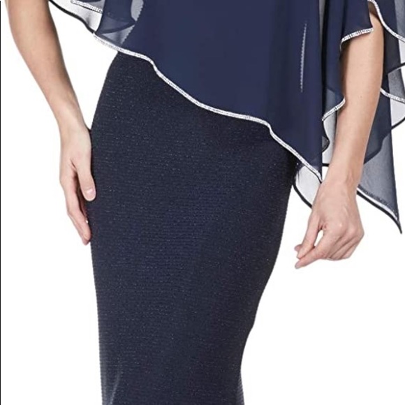 Frank Lyman chiffon navy and silver long dress - Picture 2 of 5